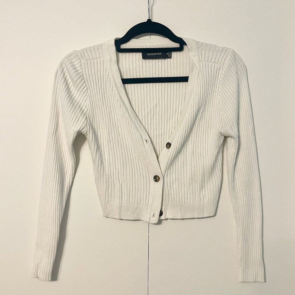MINKPINK Cream Ribbed V-Neck Button-Front Sweater